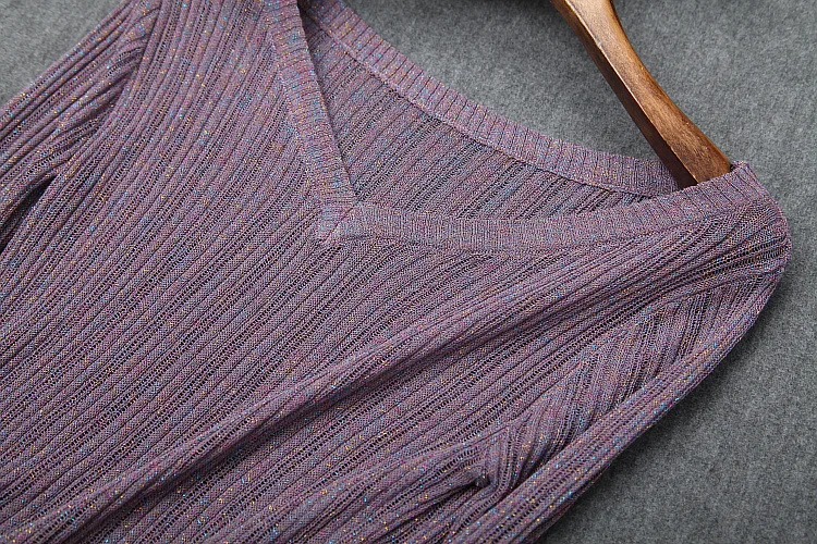 Женский бархатный брючный костюм Новинка осень зима люрекс вязаный свитер Топ расшитый блестками v-образный вырез пуловеры брюки с поясом комплект из двух предметов