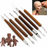 6pcsset pottery sculpting tools sharp clay wax carving pottery shapers wood handle ceramic sculpture carving modelingtool