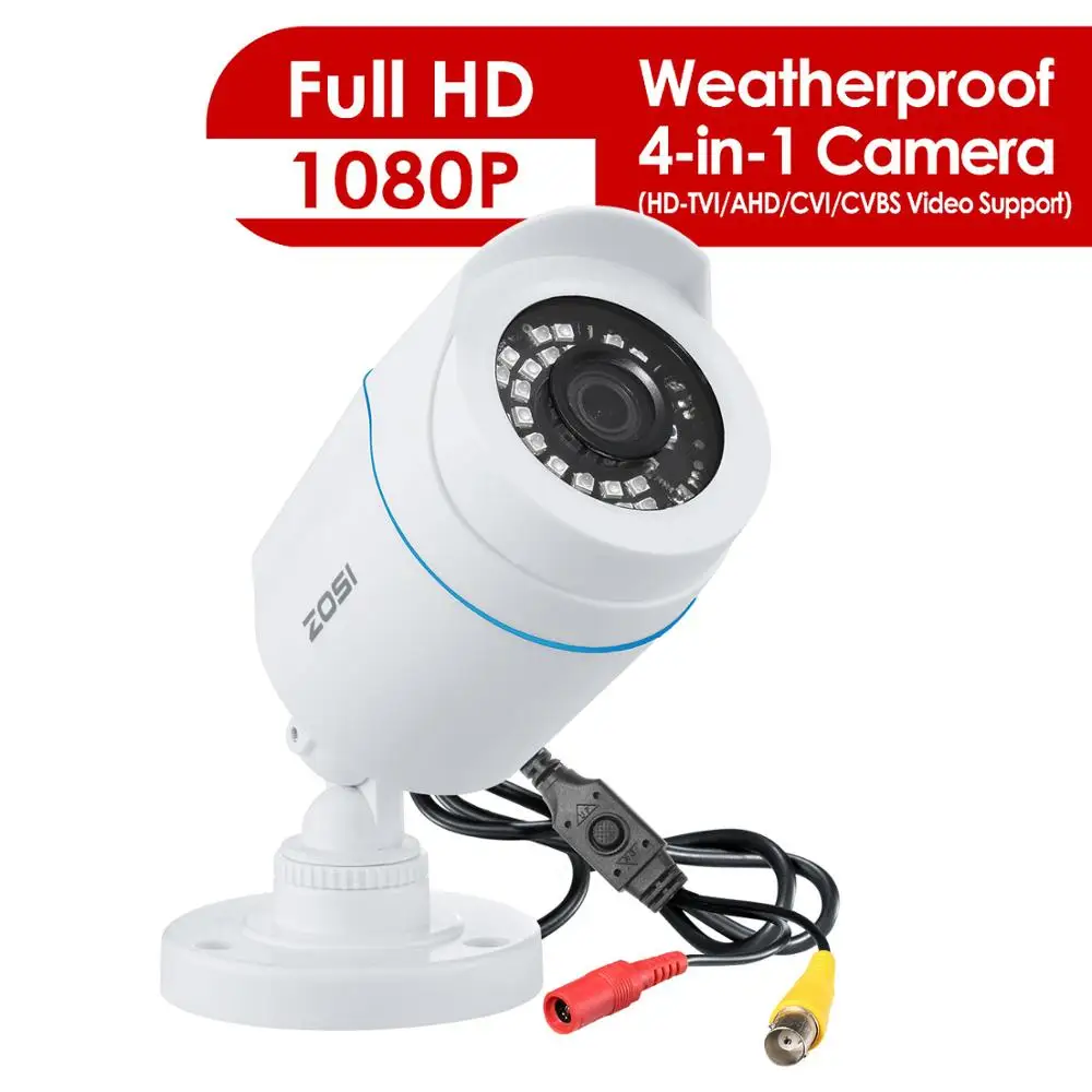 ZOSI 1080P TVI AHD CCTV Водонепроницаемая камера видеонаблюдения для дома аналоговая камера ночного видения Поддержка TVI Гибридный DVR BNC соединение - изображение