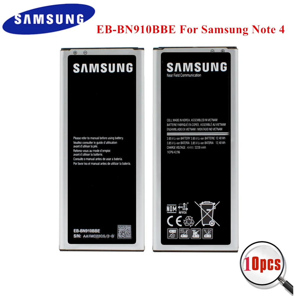 

10pcs Original Batteries EB-BN910BBE for Samsung Galaxy Note 4 N910A N910U N910F N910H N910G N910K N910L N910S N910C N910W8 +NFC