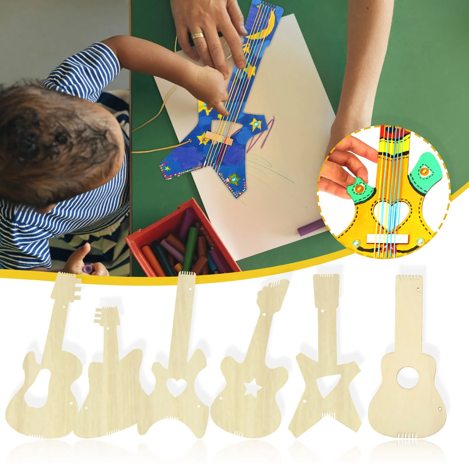 Белая деревянная небольшая гитара ручной работы сделай сам Набор детских