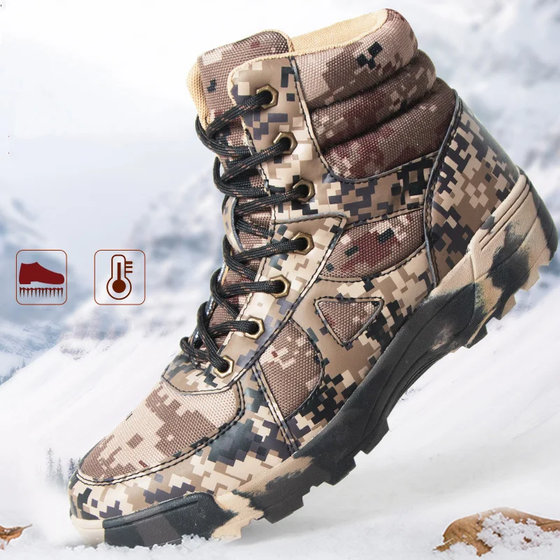 

Winter Tactical Military Boots Mens Combat Boots Wear-Resistant Work Shoes Men Boots Plus velvet waterproof and warm Women Shoes