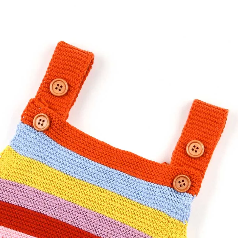 

Newborn Baby Boy Girls Bunny Knitting Rainbow Stripes Strap Romper Jumpsuit Outfits Infant Sleeveless Baby Boy Girls Clothes