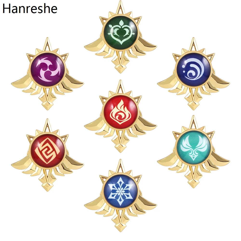 

Hanreshe Anime Genshin Impact Enamel Luminous Brooch Pins Element Shiny Genshin Game Lapel Badge Jewelry for Boys Girls
