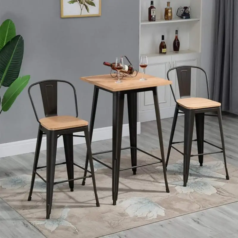 

Industrial Style High-leg Dining Table Wrought Iron Outdoor Furniture Bar Kitchen Brown Panel Bar Dining Room Party HWC