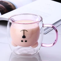 creative cute bear coffee mug double glass cup animal double layer milk juice tea mugs lady valentines day christmas gift