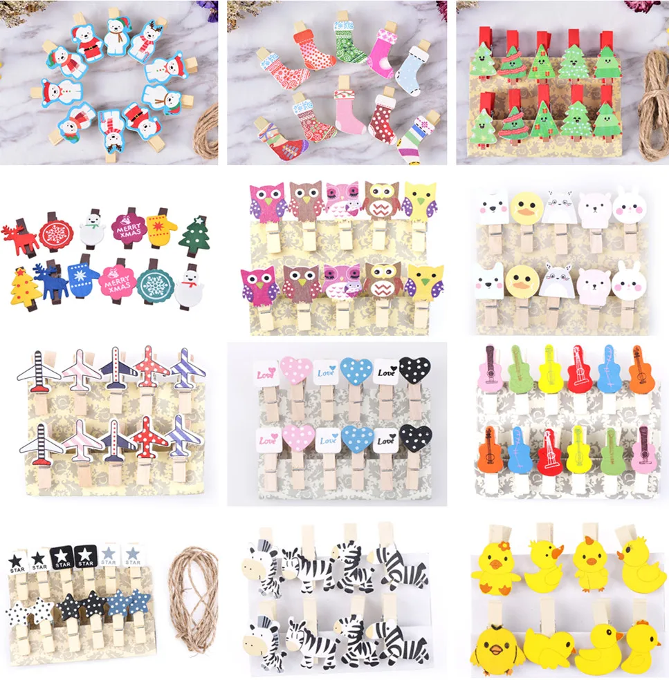 

8/10/12 Pcs Christmas Decor Cute Anmal Groom Bride Natural Wooden Clips For Photo Clips Clothespin Craft Decoration Clips Pegs