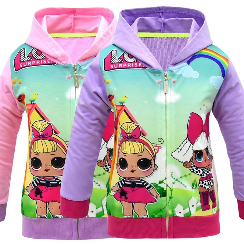 

Новый свитер на молнии с куклой Lol Surprise для девочек, детская куртка, кардиган контрастных цветов, куртка в рубчик для девочек, одежда для дево...