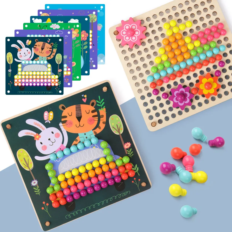 

2020 New Interesting and Creative Mushroom Nail Preschool Education Puzzle Children's Montessori Education Wooden Puzzle Toys