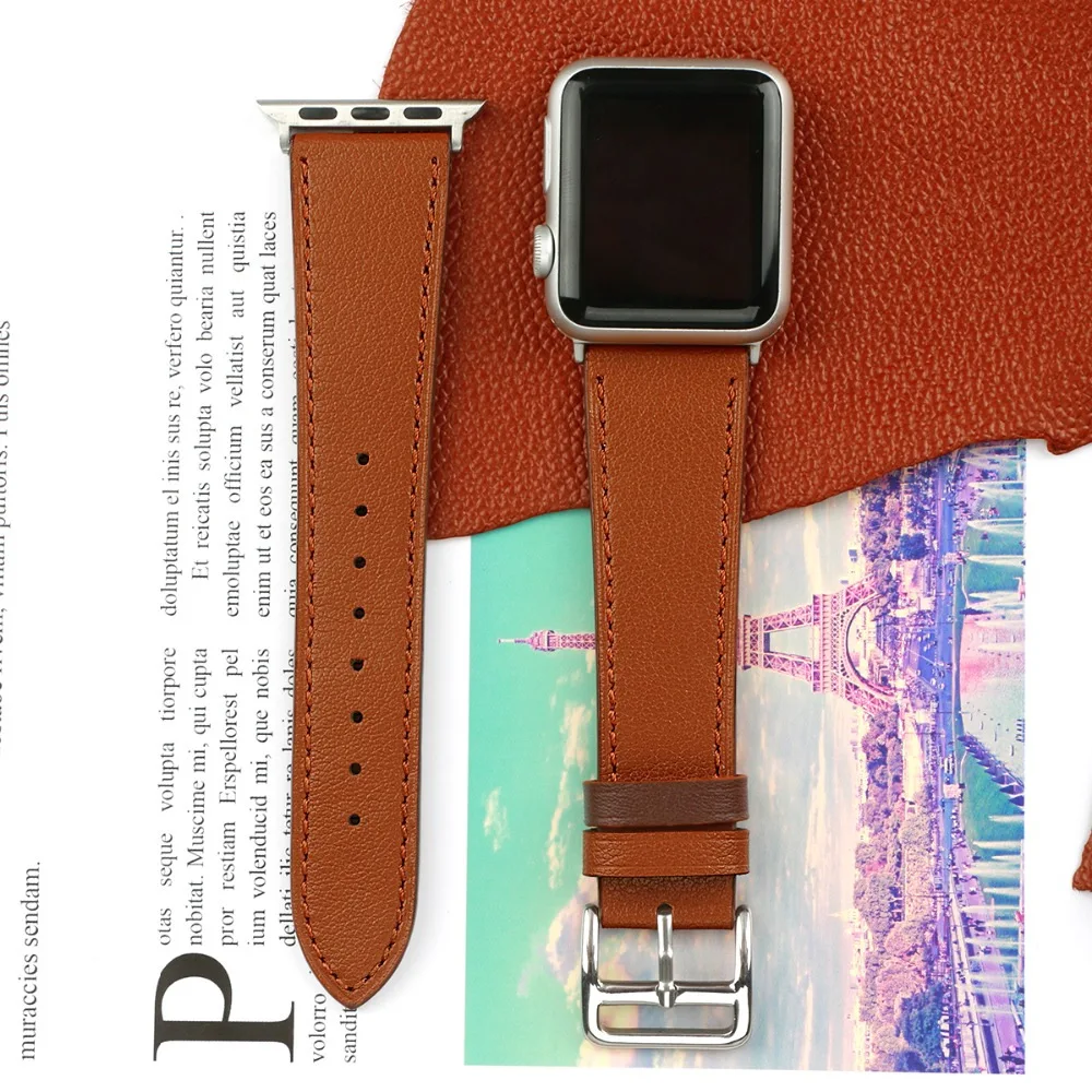 Ремешок из натуральной кожи для Apple Watch 4 44 40 42 38 мм кожаный браслет высокого