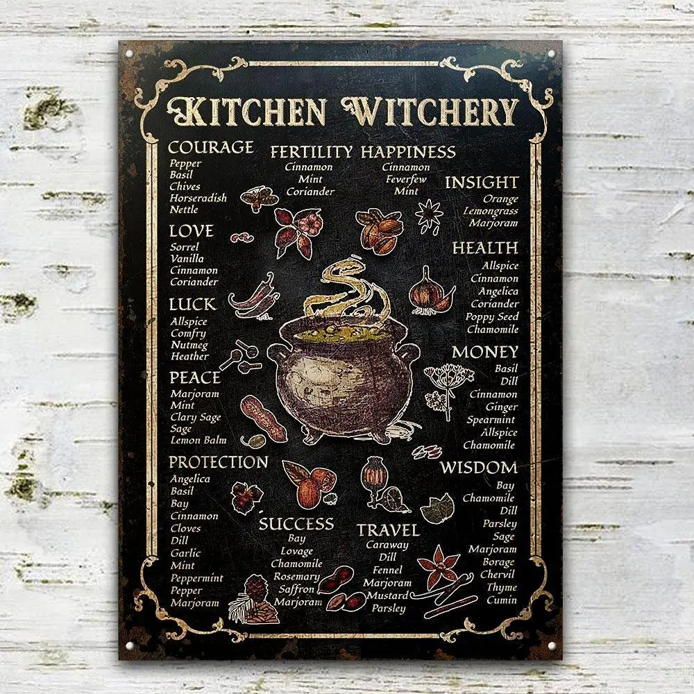 

Ведьма кухня Ведьмак металлический знак винтаж ржавчины стильный домашний декор ведьмы Магия знания кухня благословение оловянные знаки д...