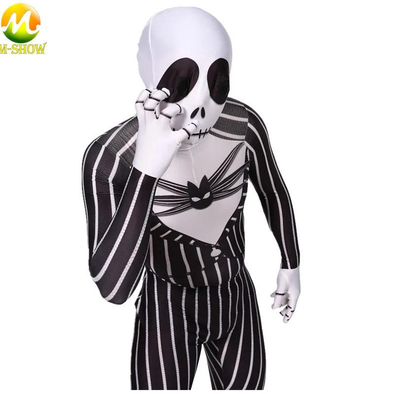 

The Nightmare Before Christmas Jack Skellington Cosplay Costume Jumpsuit Headgear Halloween Fancy Suit Tights for Adult