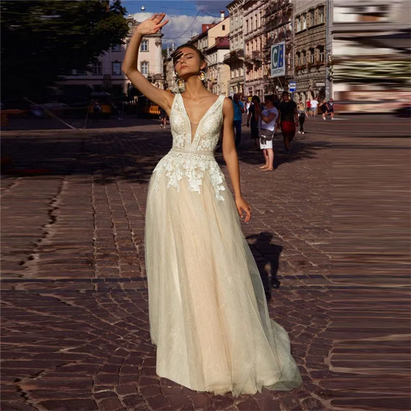 

Женское свадебное платье It's yiiya, белое кружевное платье-трапеция без рукавов с V-образным вырезом и аппликацией на молнии сзади на лето 2019