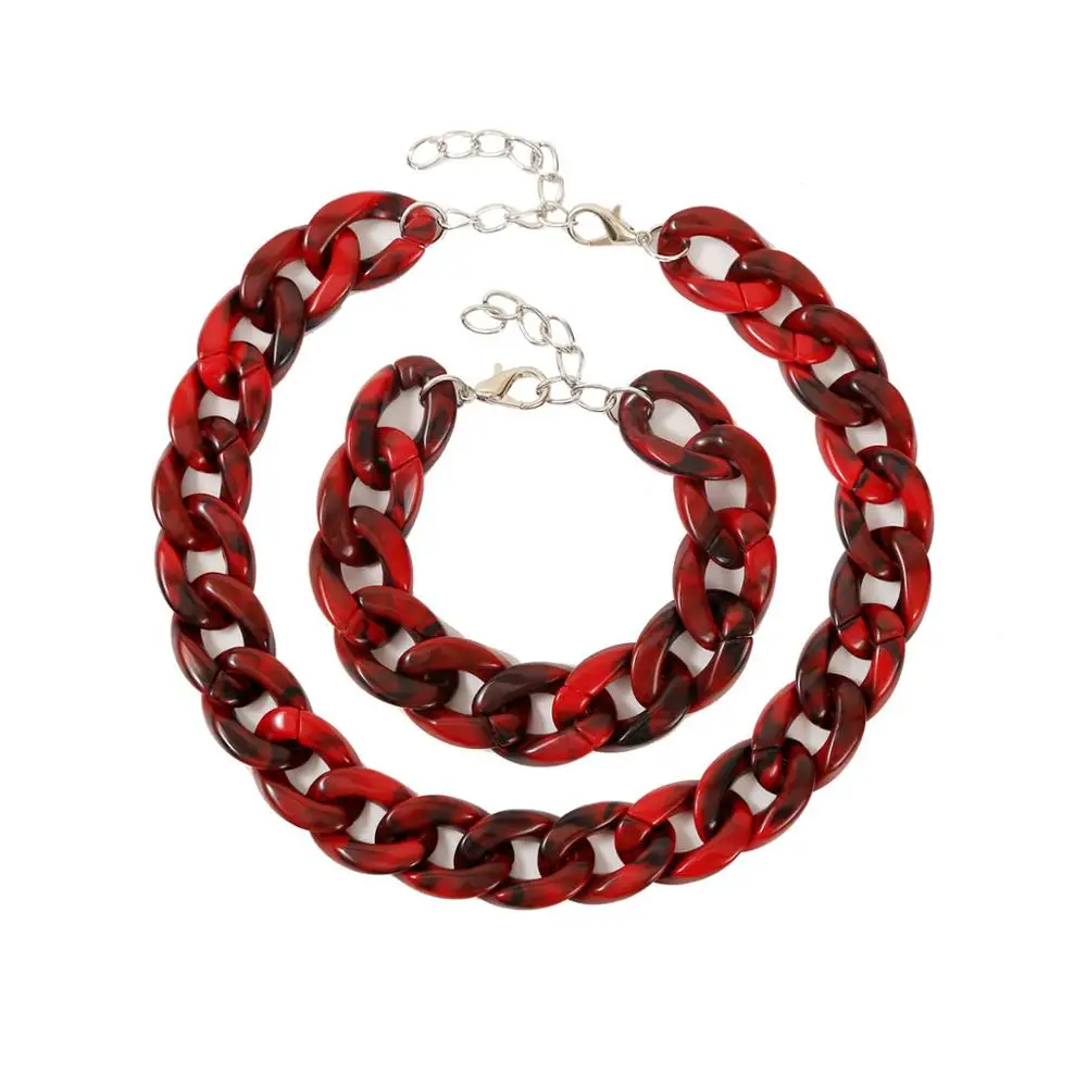 Комплект из колье и браслета акриловая цепь в стиле хип хоп богемный пластиковый