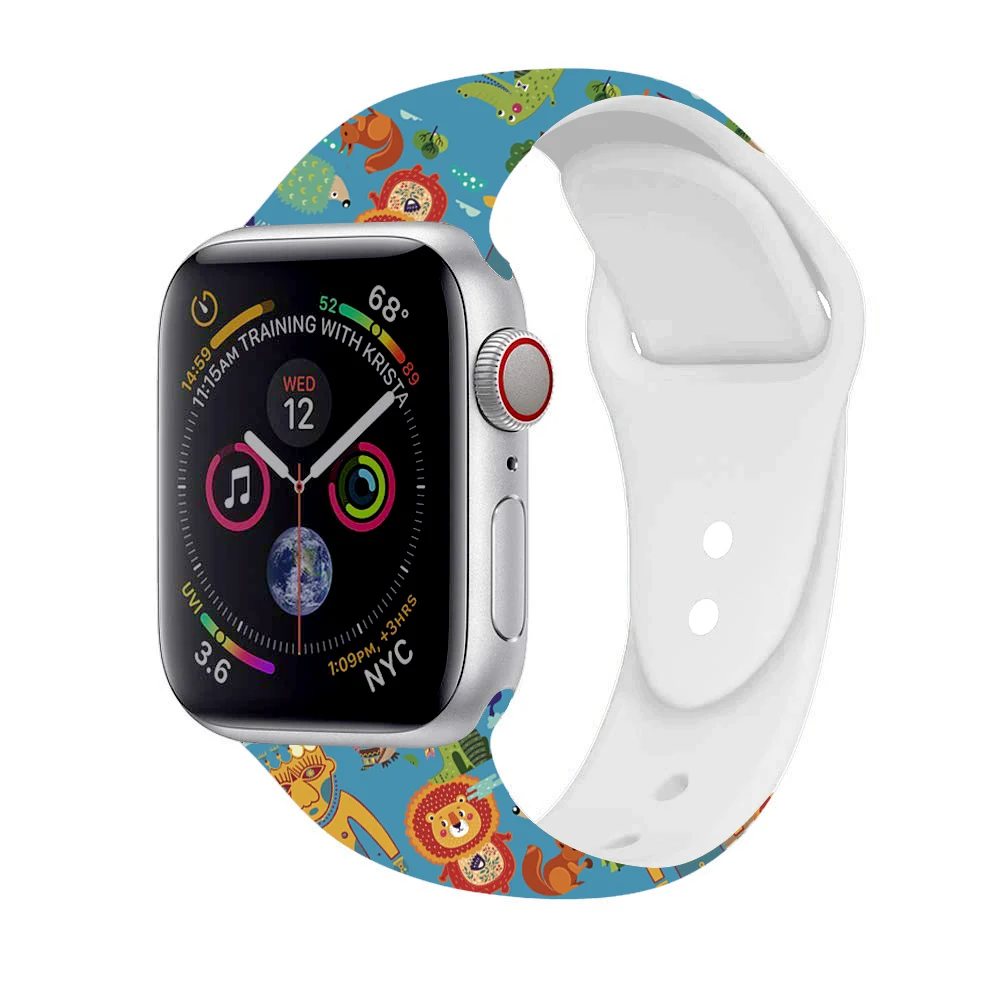 Рождественский подарок, ремешок для Apple watch 5, 4, 3, 2, 1, полосы 40 мм, 44 мм, силиконовый ремешок с цветочным принтом для iWatch Series 5, 4, 3, 2, 38 мм, 42 мм