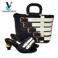 2021 pretty price new arrivals black color italian women shoes and bag set slingbacks high heels with platform for party