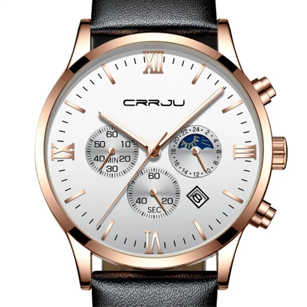 

CRRJU Men Watches TOP Brand Luxury Business Leather Watch Men 2019 Quartz Wristwatches Auto Date relogio masculino reloj hombre