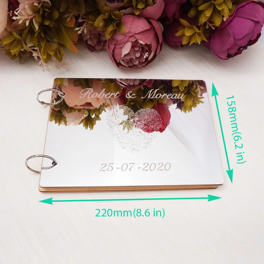 A5 Wedding Signature Guest Book Personalized Couples Custom Mirror fingerprint Shower Gift White Blank Scrapbook Party Favors