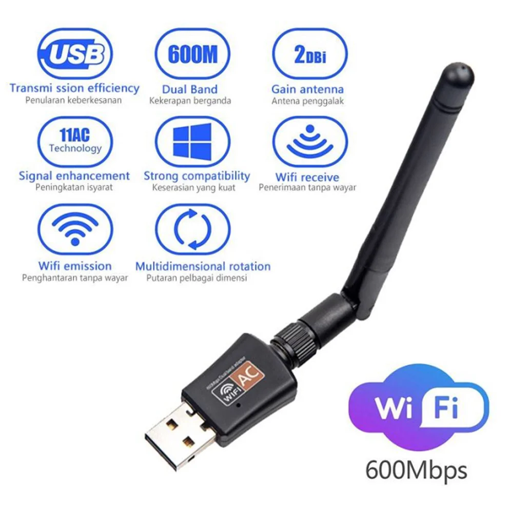 USB Wi-Fi адаптер Grwibeou 600 Мбит/с 2 4 + 5 0 ГГц | Компьютеры и офис