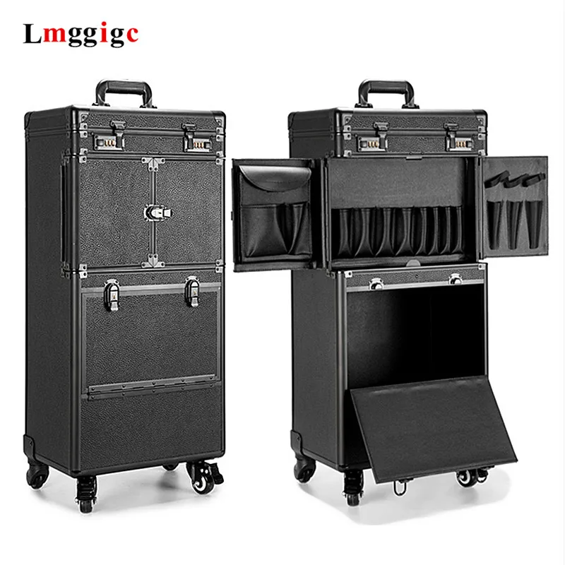 Large capacity Luggage for makeup Women Dresser Suitcase artist's Cosmetic Bag Make-up Case Aluminum frame toiletries box | Багаж и