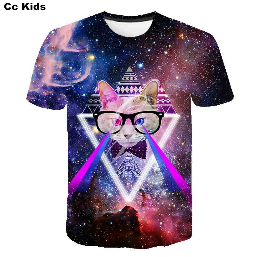 Милая футболка HD с 3D принтом кошачьей собаки лазерный глаз забавная котенком для