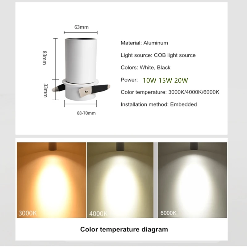 $18.33 Dimming embedded folding LED downlight 10W 15W 20W LED spotlight living room TV background wall aisle ceiling COB downlight