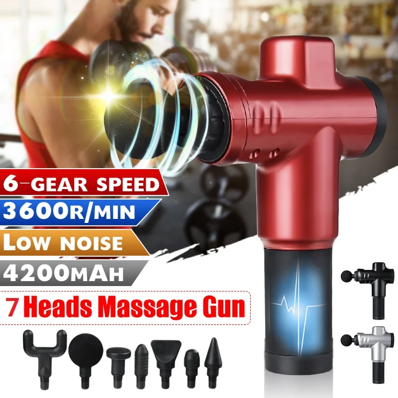 

6 Levels Electric Percussion Massager Gun Deep Muscle Therapy Slimming Shaping Muscle Pain Relief Relaxation with 7 Heads