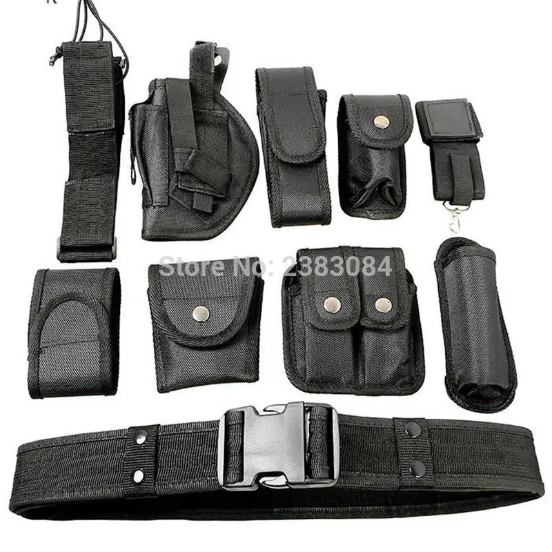

Tactical 10 In 1 Nylon Belt Military Army Combat Police Guard Utility Kit Set Magazine Pouch Flashlight Case Gun Holster Black