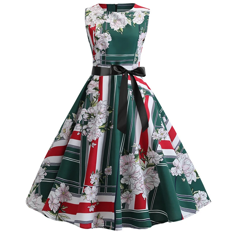 Женское винтажное платье туника без рукавов с цветочным принтом повседневные