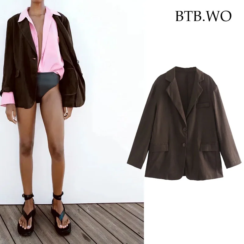 

BTB.WO Za Blazer Woman 2021 Autumn Fashion Single-Breasted Casual Women Blazer Coat Office Long Sleeve Female Suit Jacket Tops