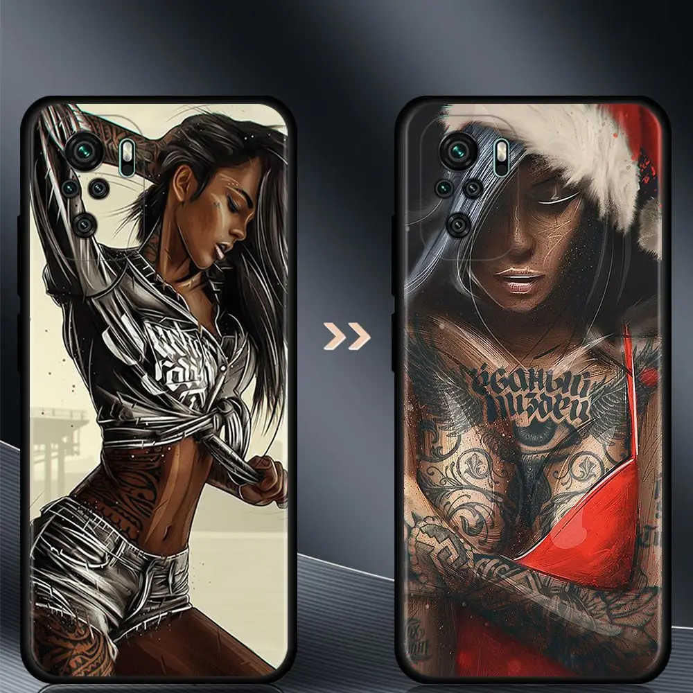 Phone Case for Xiaomi Redmi Note 10 Pro 5G 8 8T 9 9T 9S Cover 7 7A 8A 9A 9C Funda Capa Sexy Sleeve Tattooed Girl | Мобильные