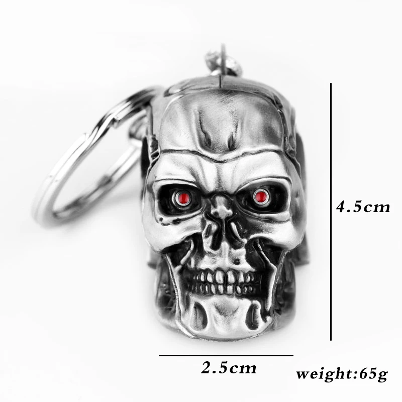 

ZXMJ Terminator Skull head Skeleton Keychain men and women fashion keyring 3D Skull Head Movie periphery car key Accessories Hot