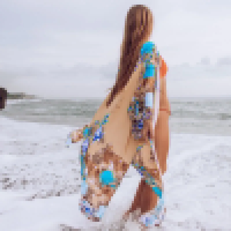 

Beach Wear Swim Cover Up Cotton Printed Long Ankle Cardigan Thin Travel on Vacation Long Sleeve Bikini Sunscreen Blouse Summer