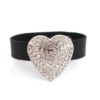 new fashion love crystal leather bracelet for women high quality black decorative clasp bracelet bangles jewelry