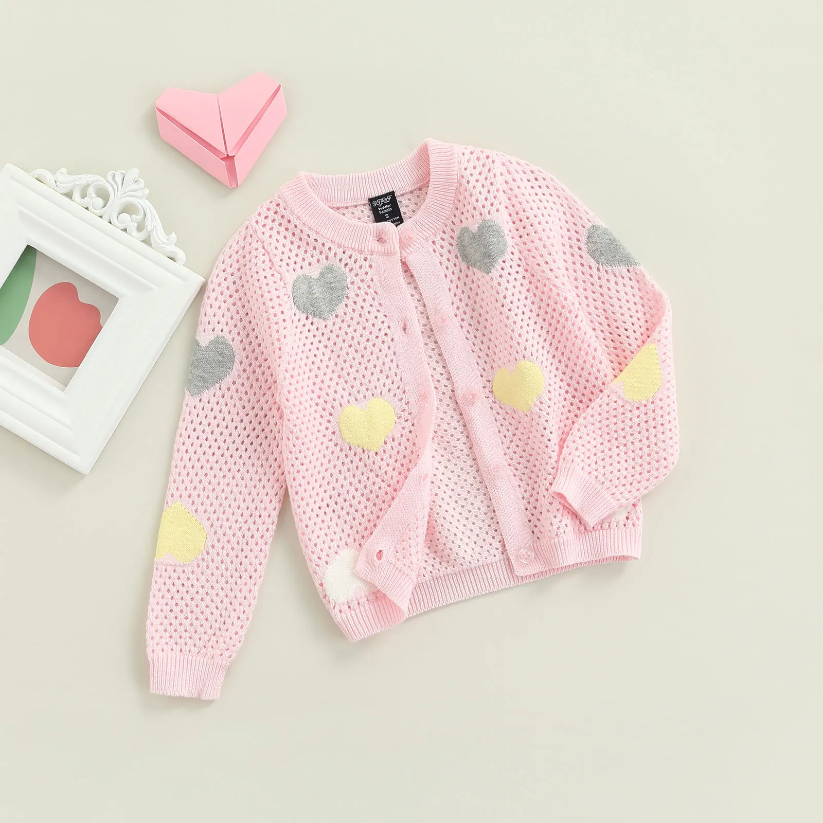 

Kids Sweater Heart Patterns Round Neck Long Sleeve Cardigan Knitwear for Fall Winter Baby Kids Fashion Casual Clothing
