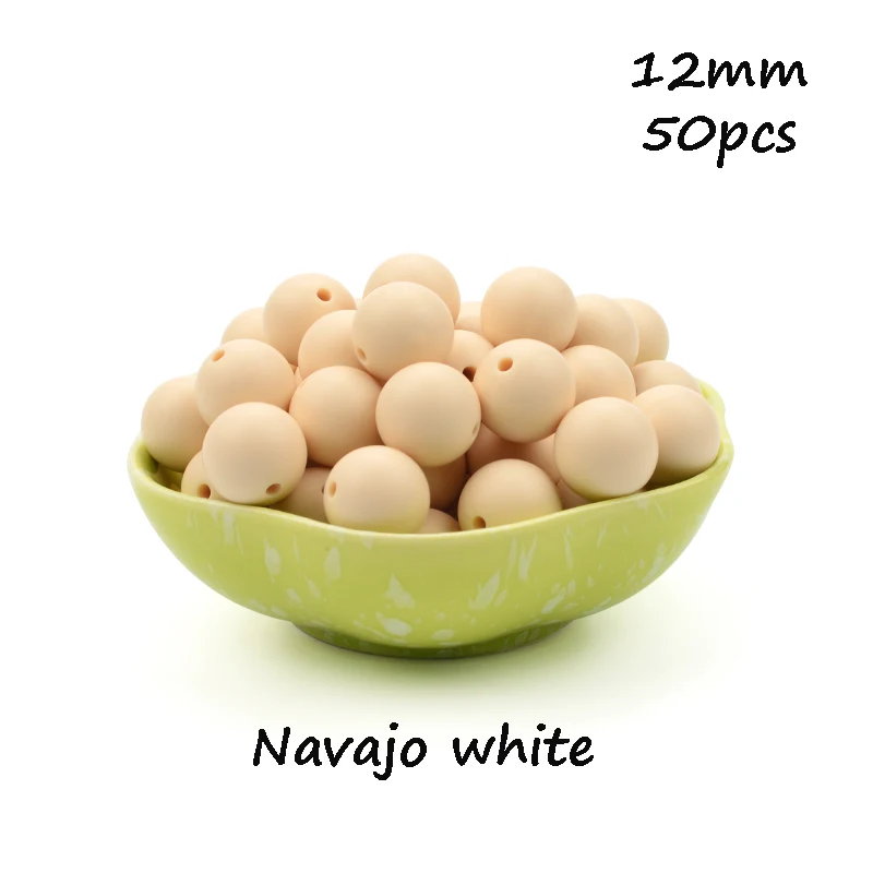 Navajo white LOFCA, 12 мм, 50 шт./лот, бусины из пищевого силикона, Прорезыватель для зубов, круглые бусины, Детская жевательная для прорезывания зубов, Силиконовые Прорезыватели для самостоятельного изготовления - Цвет: Navajo white