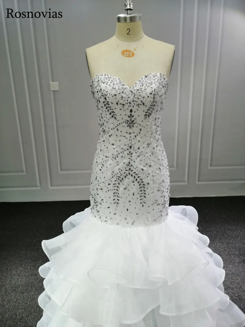Luxury Mermaid Wedding Dresses 2020 Strapless Lace Up Back Sweep Train Beaded Crystal Plus Size Bridal Gowns Robe De Mariée | Свадьбы и