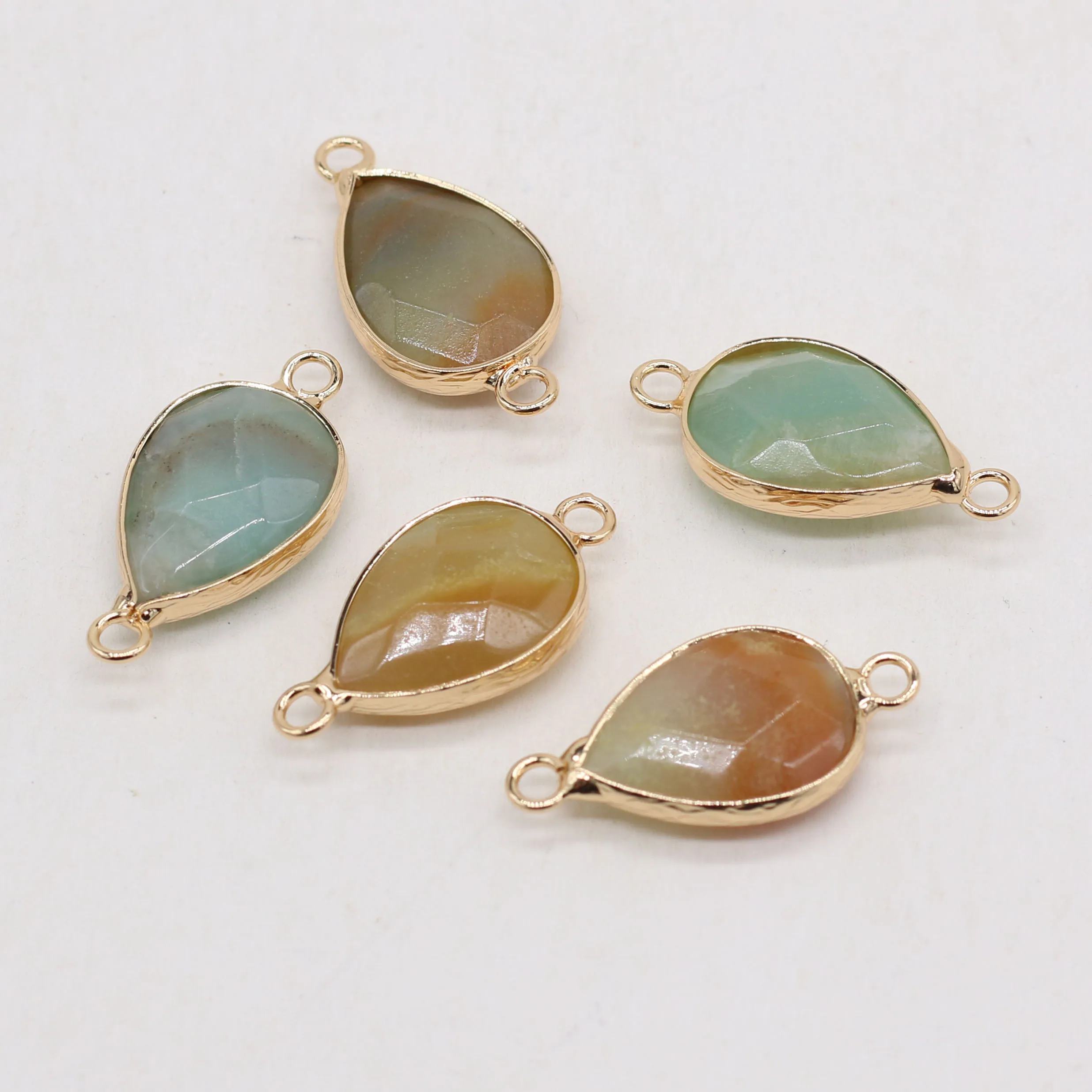

1PC Natural Stone Amazonite Drop Shape Gilt Edge Connector Pendant For Jewelry MakingDIY Necklace Earring Accessories Gift Decor