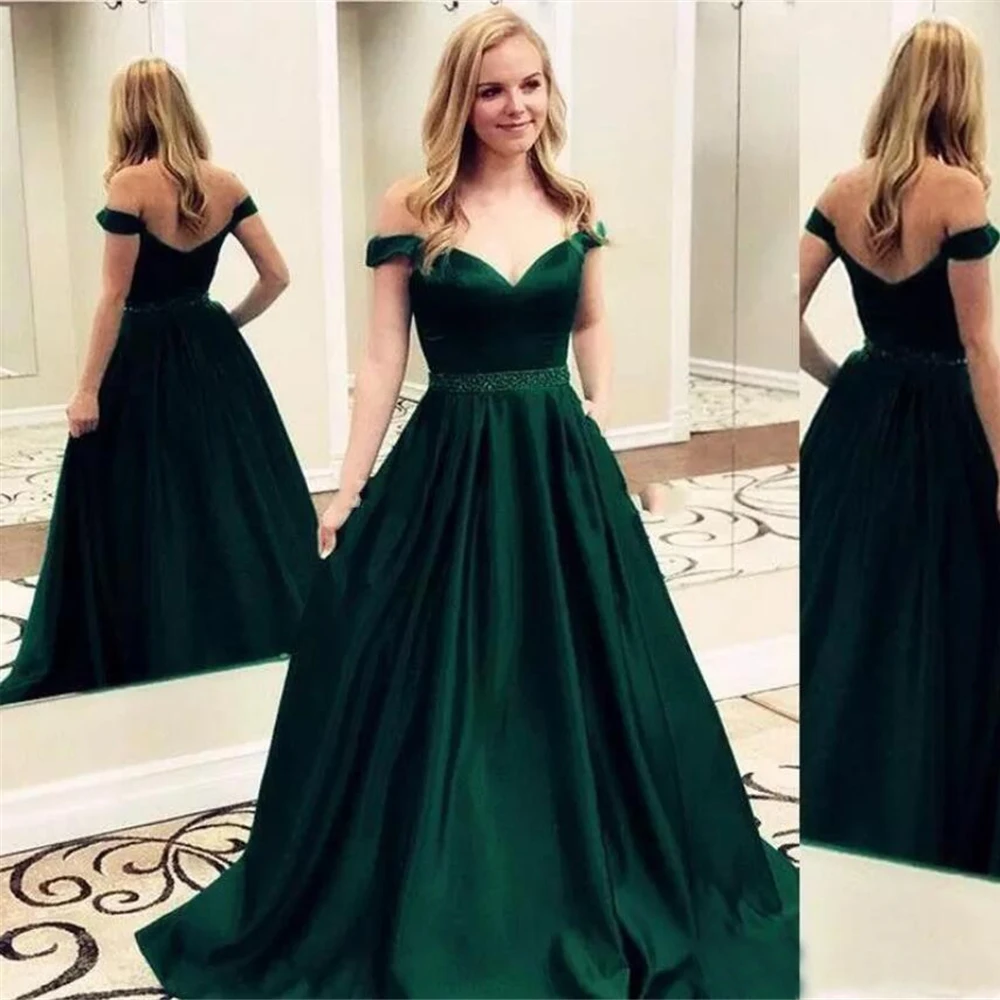 

New Formal A Line Beaded Woman Lady Girl Prom Party Gown Evening Dresses Sleeveless Sweetheart Off-Shoulder Satin Custom
