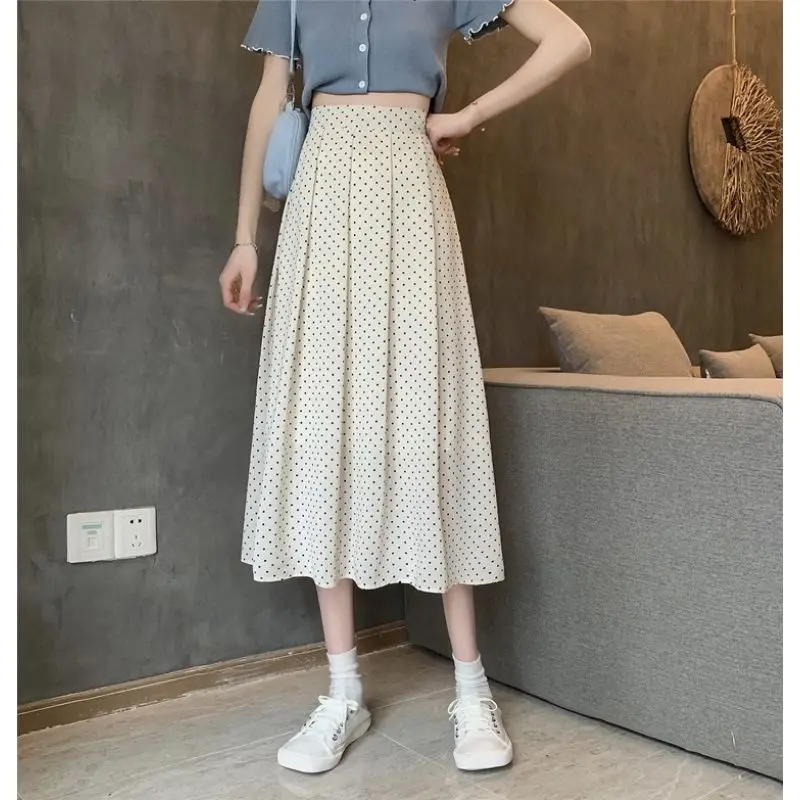 

Summer Casual High Waist Skirt Dotted Pattern Elegance Pleated Women All Matched Skirt