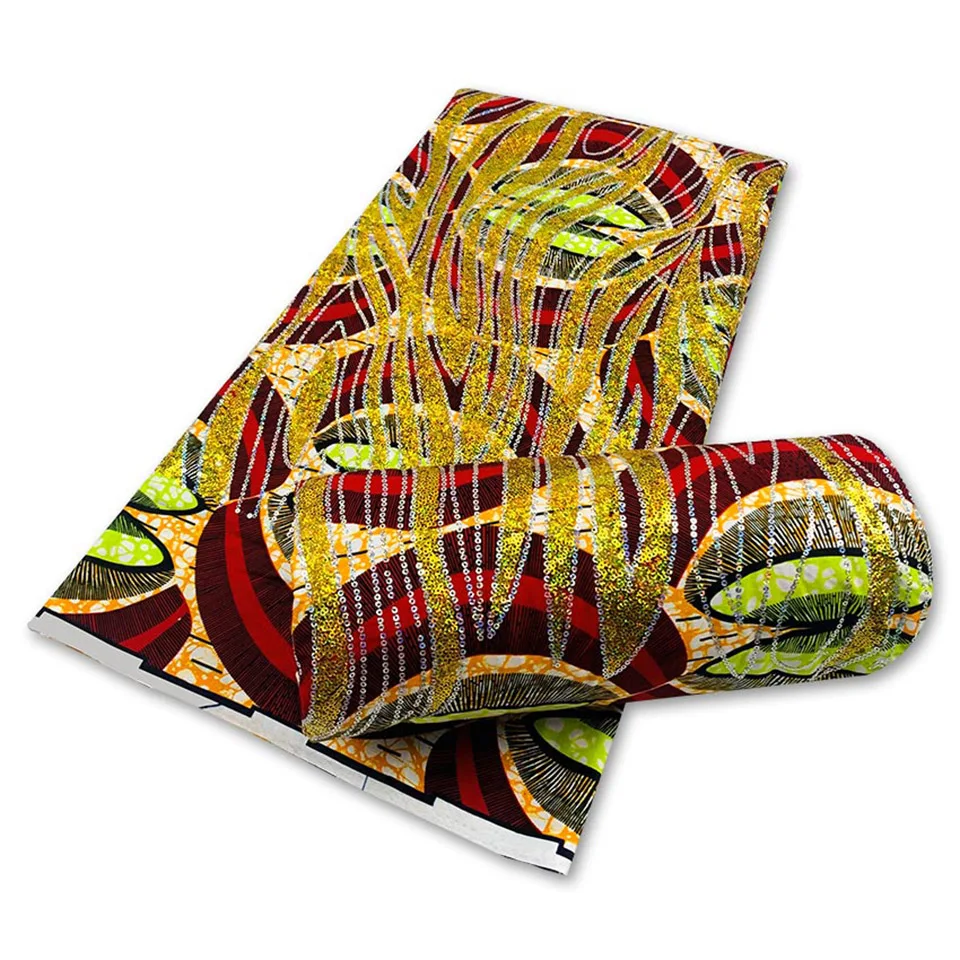 

Latest Sequins African Fabrics 100% Cotton Batiki Wax Prints Kitenge/Pagnes/Kikwembe Embroidered Sequins YXL-172