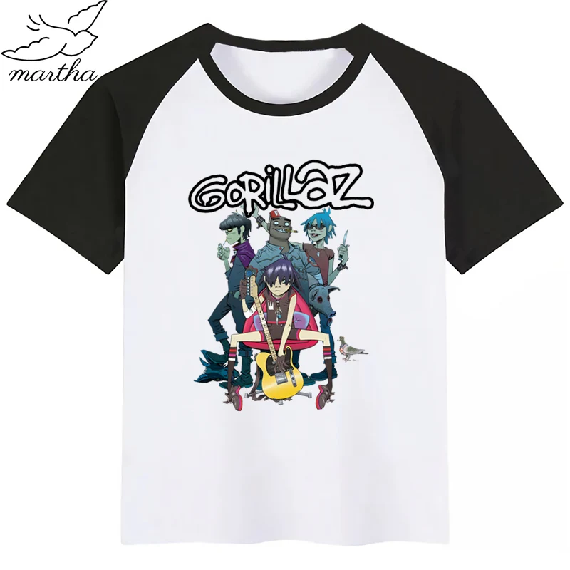 Мультяшным принтом Gorillaz футболка с из мультфильма Рисунок забавные детские