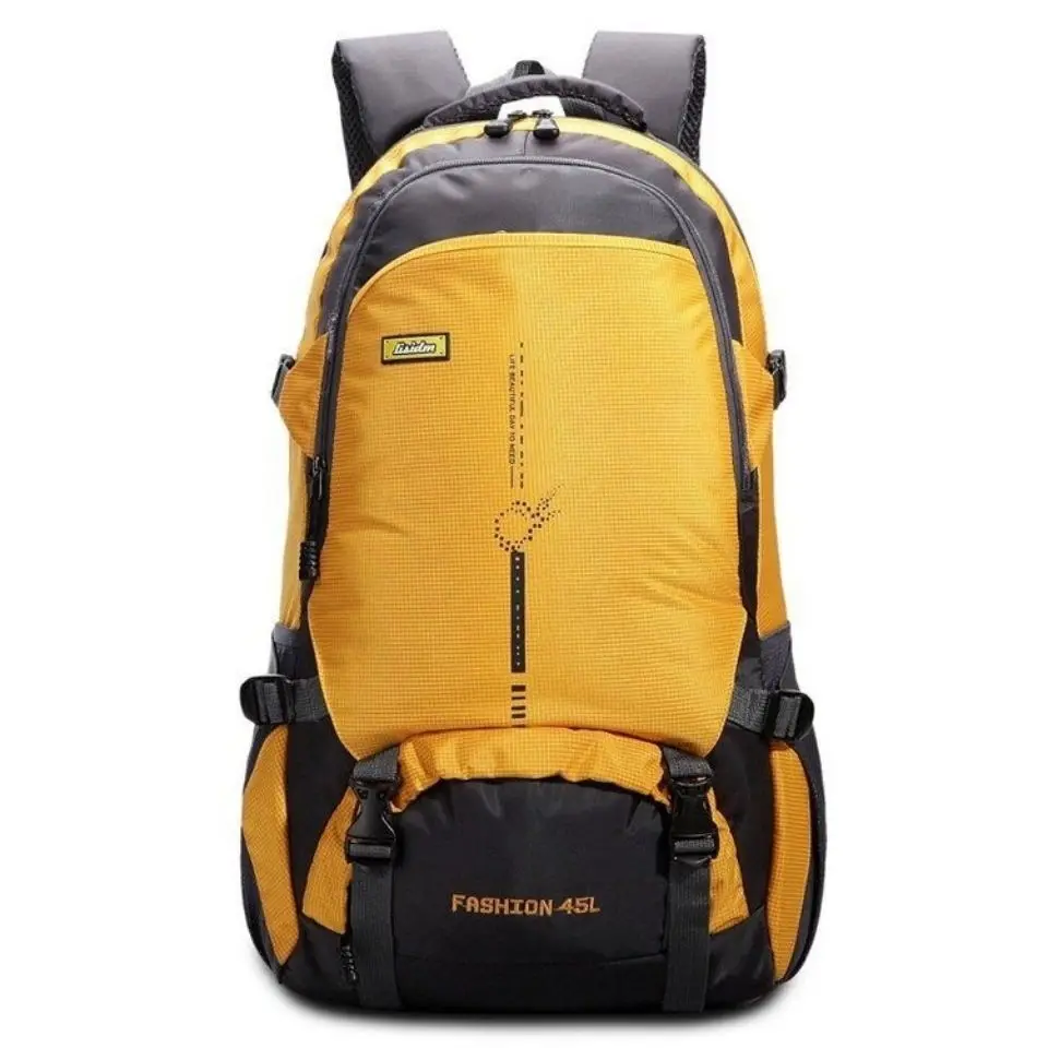 

Outdoor Yellow Wear-resistant Mountaineering Bag Shoulder Travel Bag Nylon Waterproof 45 Liters Large-capacity School Bag