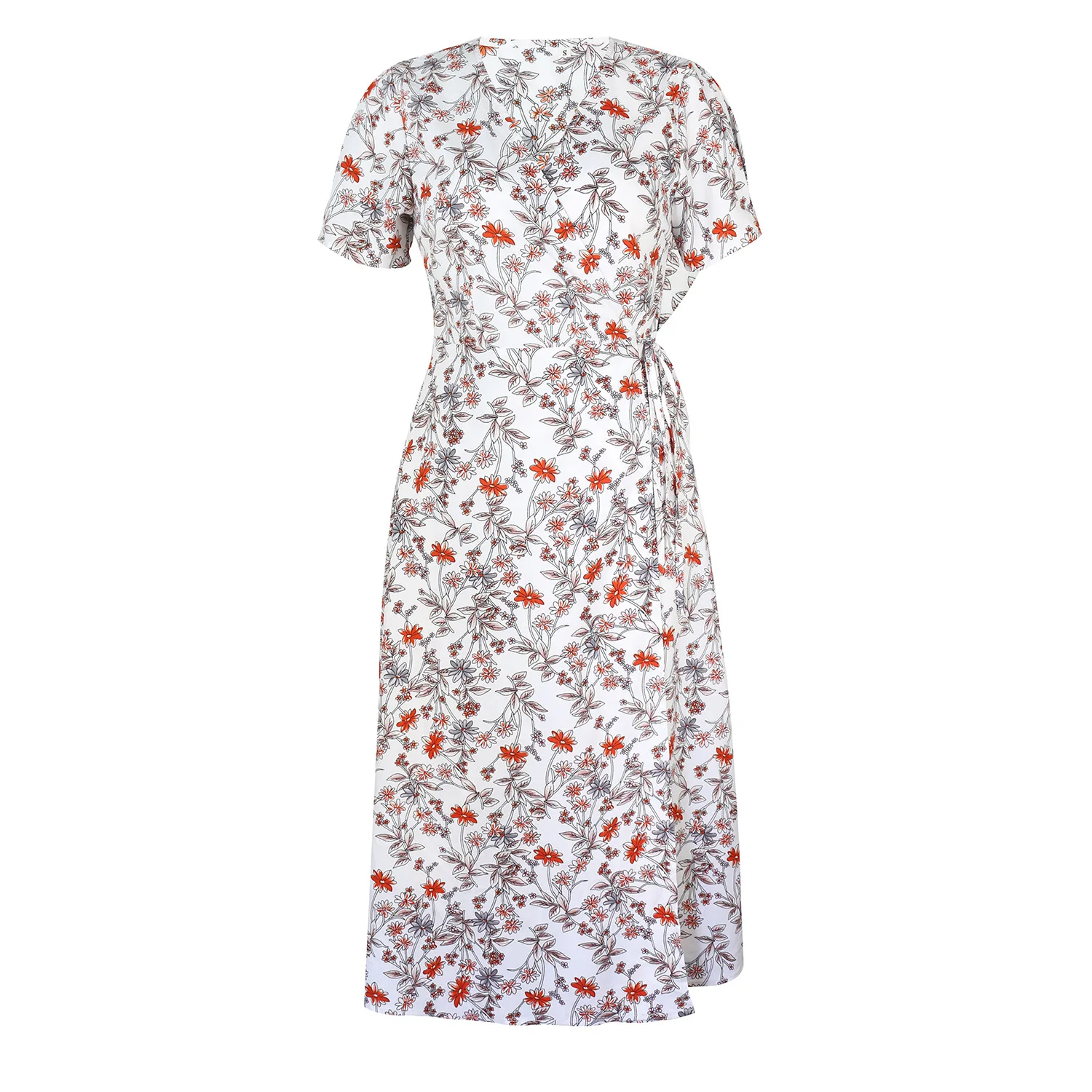 

Fashion Vintage Floral Print Maxi Dresses Women Boho Split Tie Dress V-Neck Casual Shirt Dresses Robe 2021 Summer Beach Dress
