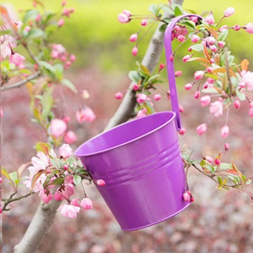 

10x Iron Flower Pot Wall Fence Hanging Balcony Garden Planter Home Decor Herb Planter 10pcs Flower Bucket Garden Planter