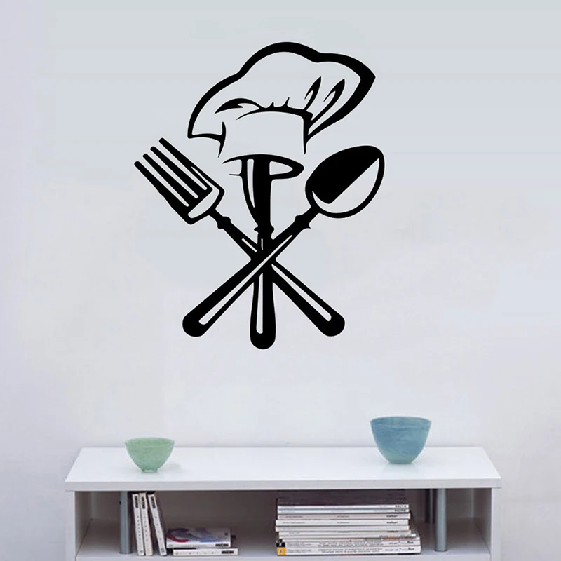 Креативные столовые приборы нож вилка шеф-повара шляпа Наклейка на стену для