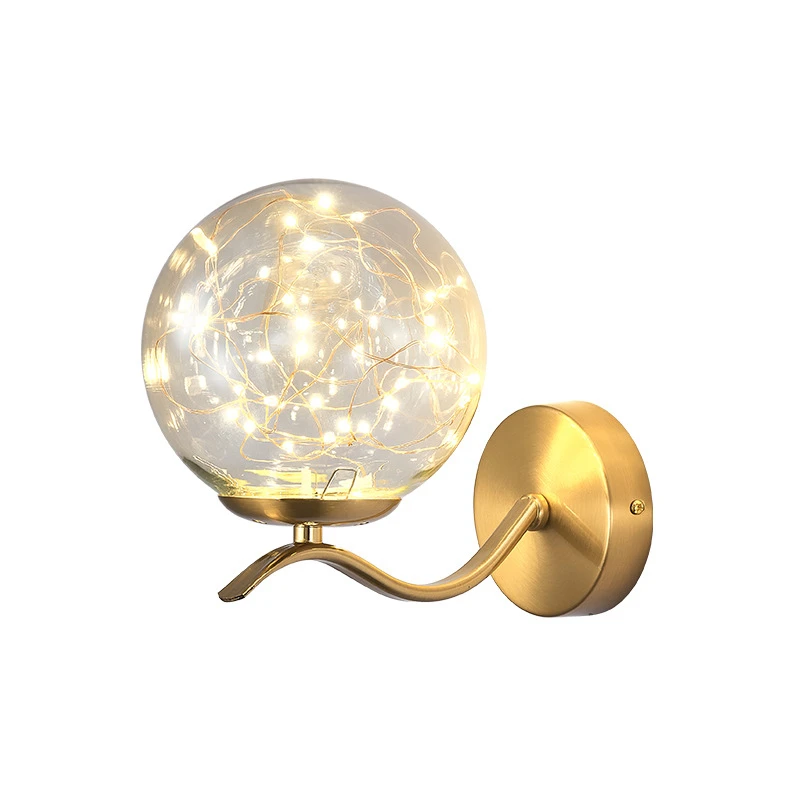 

Современная светодиодная настенная лампа со стеклянным шаром, креативный простой прикроватный светильник для спальни, стеклянный абажур, ...