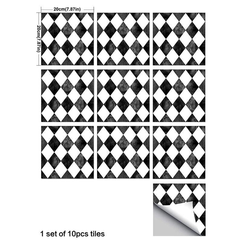 

10Pcs/Set Square Mosaic Tile Stickers Self-adhesive Waterproof Oilproof DIY Backsplash Kitchen Bathroom Floor Wall Stickers*