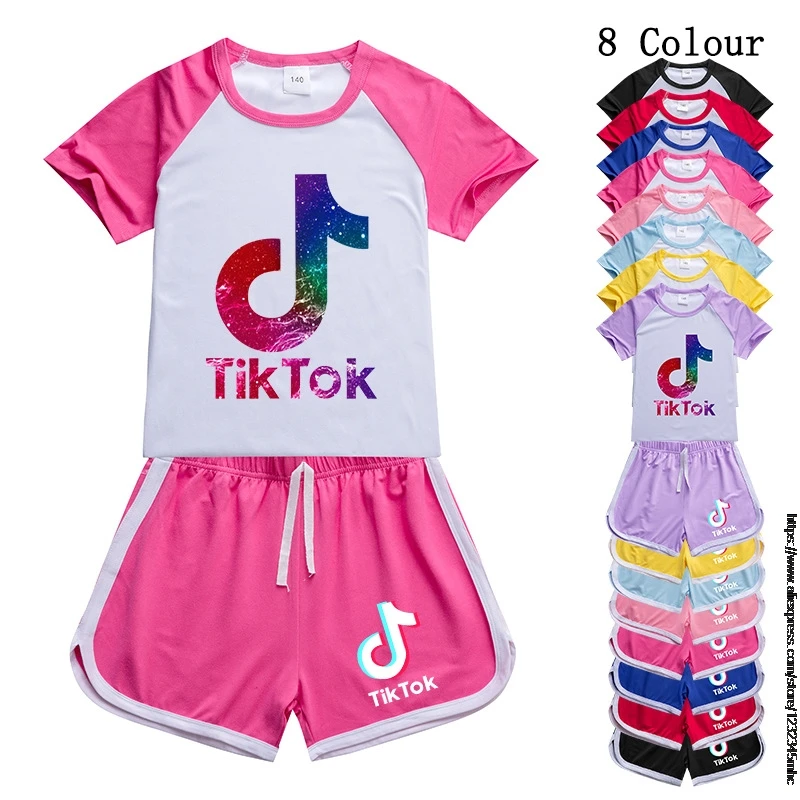 Футболка Tik Tok, Детские Забавные топы, мультяшная футболка, футболки Tik Tok Graphic, футболки в стиле хип-хоп унисекс, короткие футболки, 2 шт., новин...