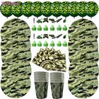 Камуфляжная посуда, принадлежности для вечерние, салфетки, украшение для дня рождения, баннер, камуфляжная бумажные тарелки и стаканы, армейский Топпер для торта